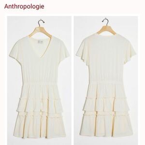 Anthropologie "Saturday Sunday" Tiered Ruffle Mini Dress Cream, XL (C1)